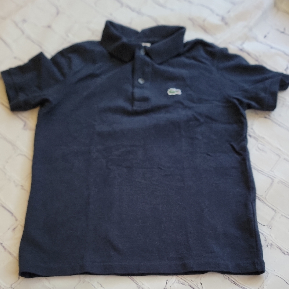 Lacoste Boys Navy Polo Shirt with Green Croc Logo